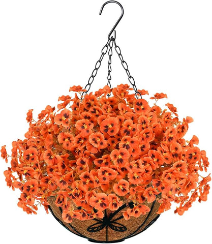 Agusbagli Artificial Hanging Fall Flowers with Baskets for Outdoors Fake Hanging Autumn Plants UV Resistant Faux Orange Flowers in Basket Decor for Porch Patio Garden Yard Window Home Fall Decor