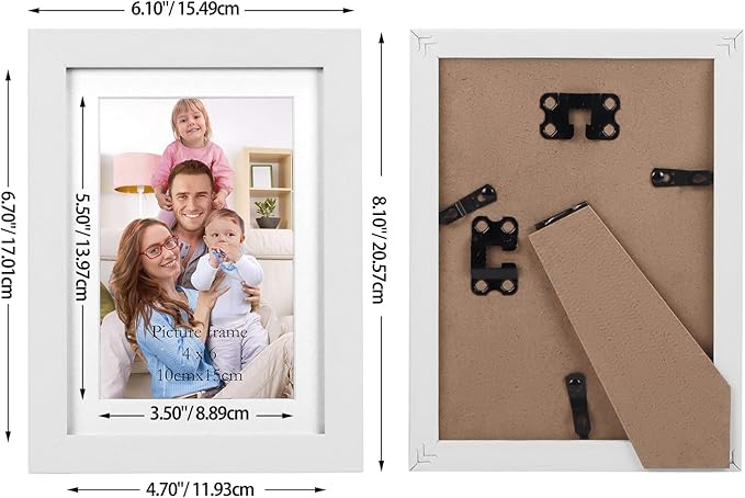 Giftgarden 4x6 Picture Frame Set of 4 White Wood Grain Frames for 4x6 Photos with Mat or 5x7 Without Mat, Wall or Tabletop Display