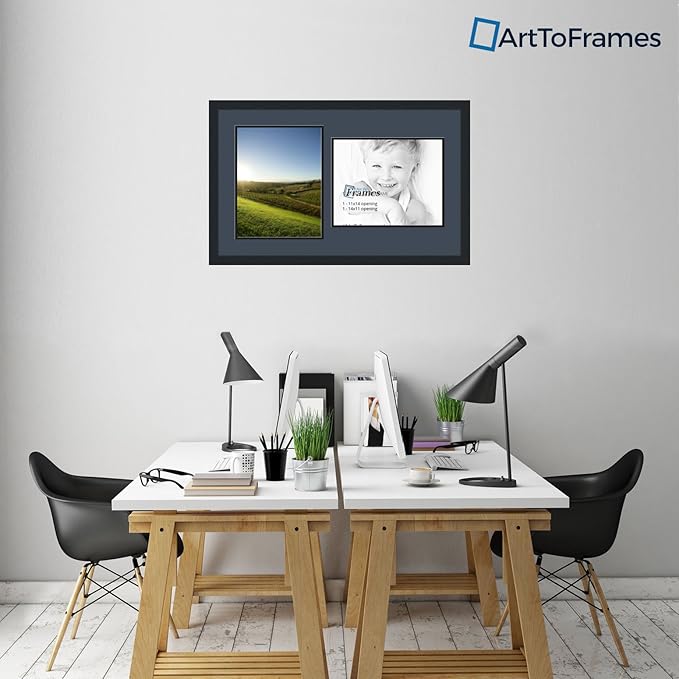 ArtToFrames Collage Photo Frame Double Mat with 2 - 11x14 Openings and Satin Black Frame