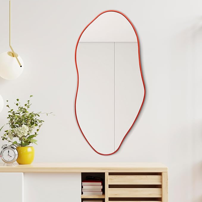 JONATHAN Y MIR200B Everly 20 in. W x 42 in. H Large Irregular Framed Decorative Wall Mirror, for Bathroom, Living Room, Bedroom, Red