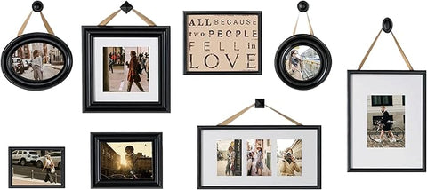 J.M.Deco 8 Pack Picture Frames for Wall Decor, Photo Frames Set with Glass Cover, Multi Picture Frames Decoration for Home Living Room, Bedroom, Black