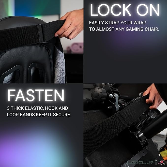 LEVEL UP WRAP® – Glow-in-The-Dark Gaming Chair Blanket with Hood | Cozy, Oversized Fit | Secure Attachment | Easy-Wash, Eco-Friendly Fleece | Gamer Gift | Pattern: Cosmic Controllers
