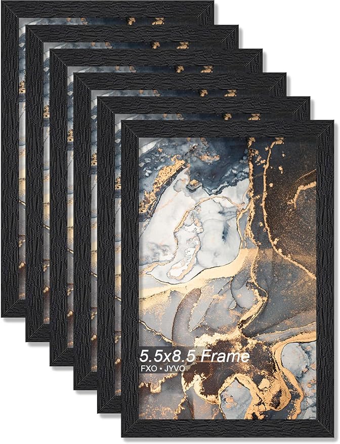Engineered Wood 5.5x8.5 Picture Frame Set of 6, Black Frame for 5.5 x 8.5 Inch Picture Poster Photo, Light Weight 5.5 by 8.5 Frame with Wood-grain for Wall - 6 Pack/Black/5.5"x8.5"