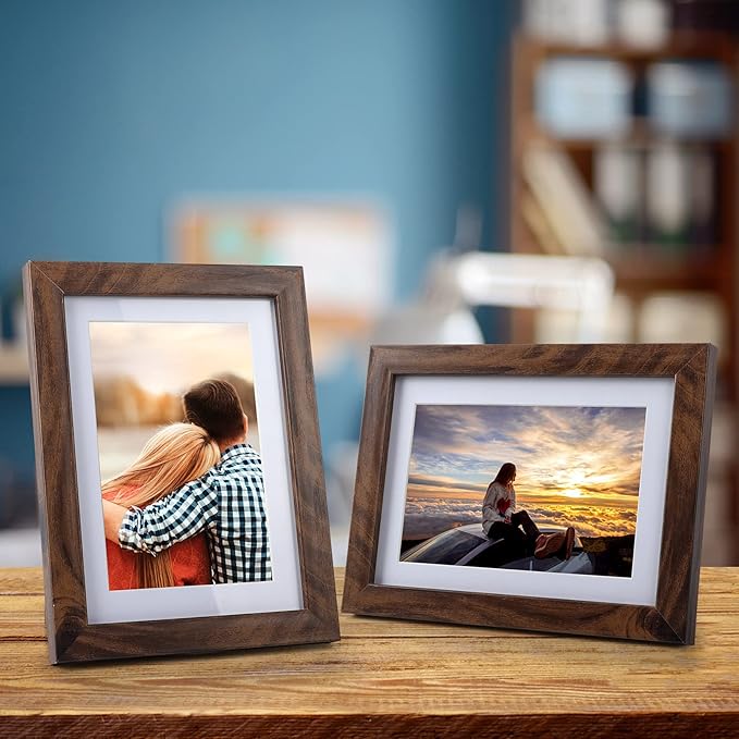 Giftgarden Brown 4x6 Picture Frame Set of 4, 5x7 Frame Matted to 4x6 Photo Rustic Walnut Frames with Mat for Wall or Tabletop Display