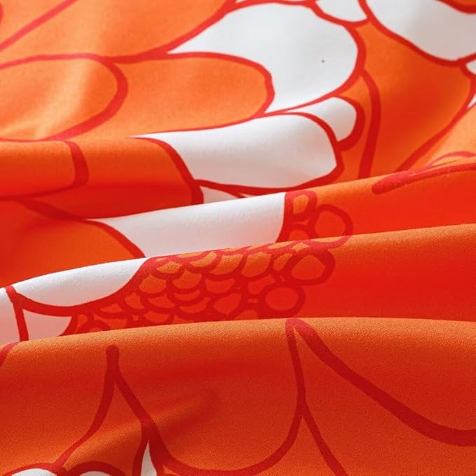 CLOTHKNOW Sunflower California King Comforter Set 3Pcs Orange Whtie Bedding Comforter Sets Rust Flower Comforter Botanical Comforter Sets Lightweight