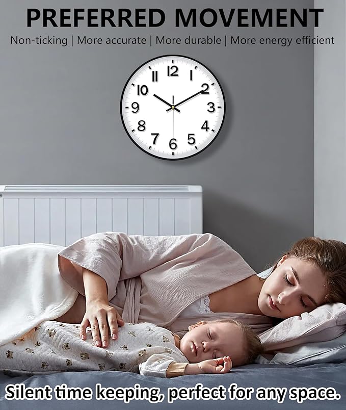 Wall Clocks Battery Operated, 12 Inch Non Ticking Digital Wall Clock, Silent Analog Clock for Bedroom Living Room Kitchen Office Gym Classroom Decor, Large Number Clocks for Seniors Elderly