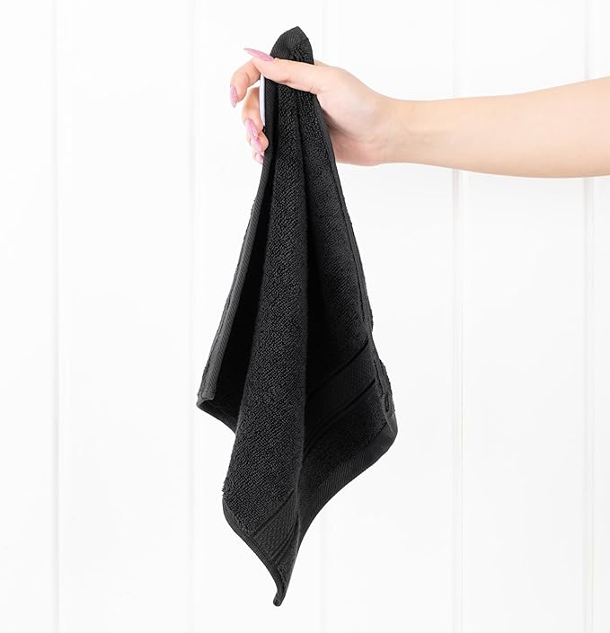 American Soft Linen Salem Washcloth Sets, 4 Piece Luxury 600 GSM 100% Cotton Washcloths for Bathroom, 13x13 inches Washrags Premium Quality Hand Face Towels, Black