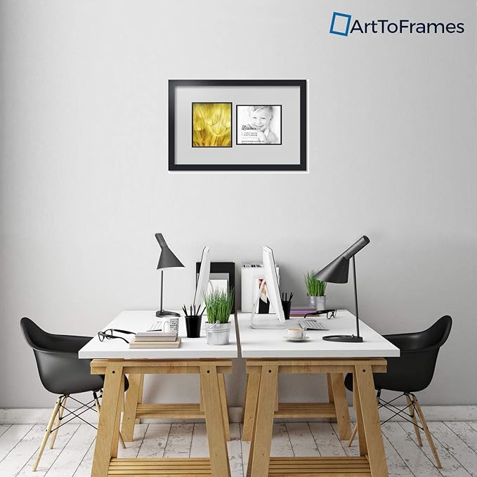 ArtToFrames Double-Multimat-108-756/89-FRBW26079 Collage Photo Frame Double Mat with 2-7.5x8.5 Openings and Satin Black Frame