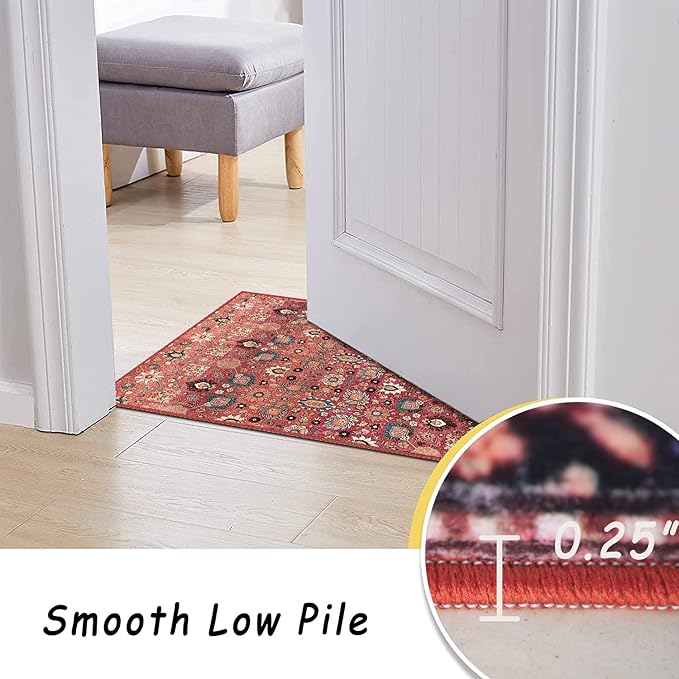 vivorug Round Rug 4ft Vintage Round Area Rug Non-Slip Indoor Carpet for Living Room Bedroom Entryway, Stain Resistant Home Decor Circle Rug, Cherry Red/Spice