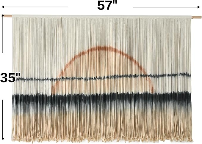 Macrame Wall Hanging Large Sunset Dip Dye Boho Tapestry Handmade Woven Cotton Wall Art for Bedroom, Living Room, Above Bed Neutral Modern Minimalist Decor 57" Wx35" L