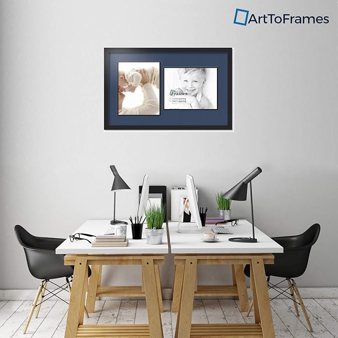 ArtToFrames Collage Photo Frame Double Mat with 2 - 11x14 Openings and Satin Black Frame