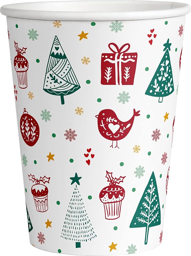 Classic Christmas Tableware Pack: Disposable Paper Plates, Napkins and Cups Set for 20