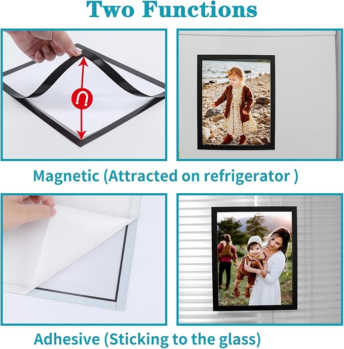 CRUGLA 30 Packs 8x10 Magnetic Picture Frames for Refrigerator, Modified Sheet with Self Adhesive Backing, Black 8 by 10 Photo Craft Frame Set Glass Window Door Cubicle, (WACX230315)