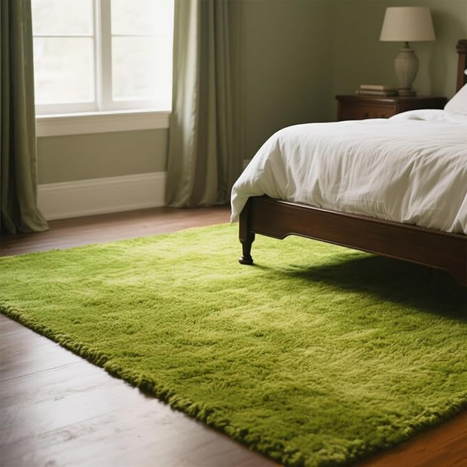 Green Grass Area Rugs for Bedroom Living Room, 6x9 Fluffy Fuzzy Shaggy Carpet for Kids Playroom Nursery Room, Thick Soft Plush Mat for Kids Baby Boys Teen Dorm Home Decor Aesthetic