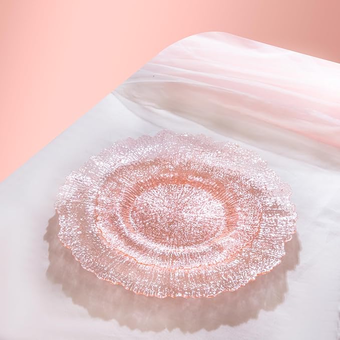 U-QE 60PCS Pink Plates for Party - Pink Plastic Plates Disposable&Reusable - Clear Pink Heavy Duty Plastic Plates for Party Including 30 Plastic Dinner Plates 10" & 30 Plastic Dessert Plates 7"