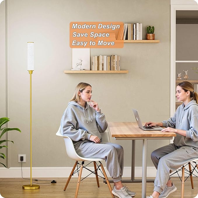 Floor Lamp with Remote Control,Floor Lamps for Living Room/Bedroom/Office, Stepless Adjustable 3000K-6000K Colors and 10-100% Brightness,Standing Light with Foot Switch (brassgold+Beige Linen)