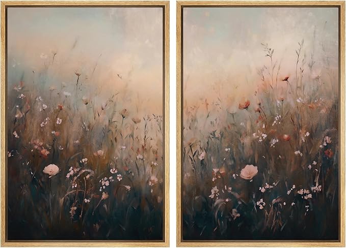 MUDECOR Framed Canvas Print Wall Art Forest and Lake Landscape Vintage Nature Scenery Illustrations Modern Art Decorative Bohemian Chic for Living Room, Bedroom, Office - 24"x36"x2 Natural
