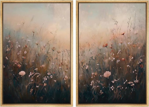MUDECOR Framed Canvas Print Wall Art Forest and Lake Landscape Vintage Nature Scenery Illustrations Modern Art Decorative Bohemian Chic for Living Room, Bedroom, Office - 24"x36"x2 Natural