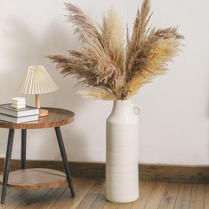Mitt&Ditt Tall Floor Vase with Handles, 22.8 inch Large Flower Vase, Boho Decorative Pampas Grass Vases, Modern Ceramic Vase for Home Decor, Living Room, Table (White)