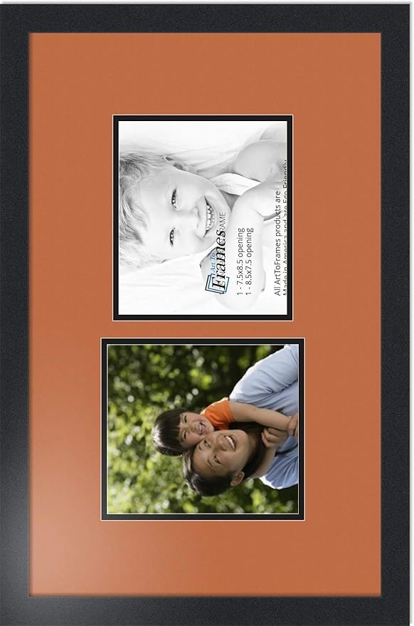 ArtToFrames Collage Photo Frame Double Mat with 2 - 7.5x8.5 Openings and Satin Black Frame