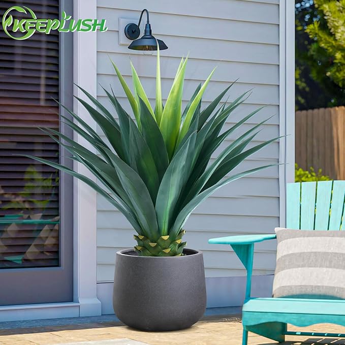 3.5ft Artificial Agave Plant, 42 Inch Tall Faux Agave Plants in Black Pot, Fake Floor Plant Outdoor Indoor for Front Porch Patio Home Office Door Step Hotel Desert Style Decor 1PCS