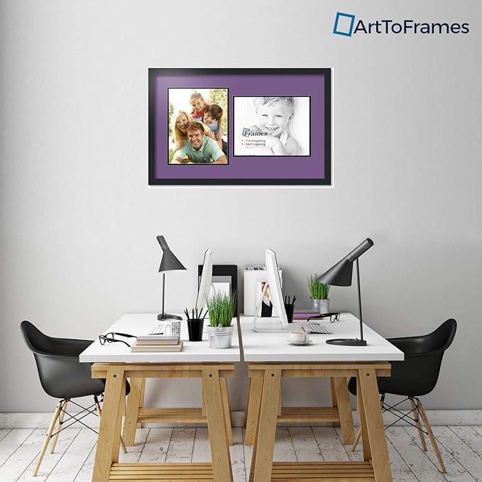 ArtToFrames Collage Photo Frame Double Mat with 2 - 11x14 Openings and Satin Black Frame