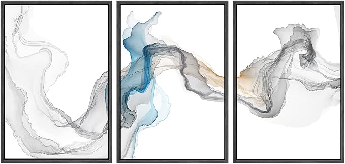 SIGNWIN Framed Canvas Print Wall Art Set Blue Gray Smoke Wave Landscape Abstract Shapes Illustrations Modern Art Decorative Contemporary Colorful for Living Room, Bedroom, Office - 16"x24"x3 Black