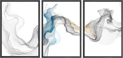SIGNWIN Framed Canvas Print Wall Art Set Blue Gray Smoke Wave Landscape Abstract Shapes Illustrations Modern Art Decorative Contemporary Colorful for Living Room, Bedroom, Office - 16"x24"x3 Black