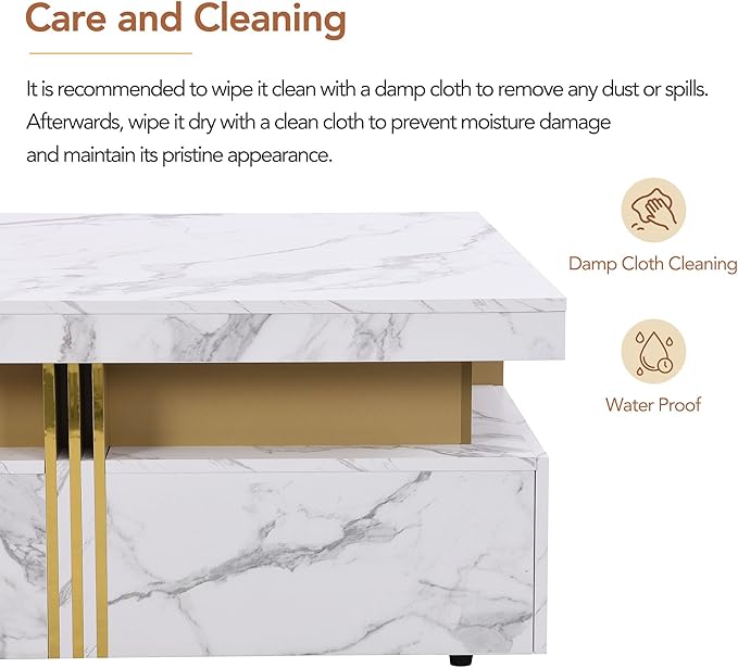 Merax Coffee Table, Modern Square Coffee Table with 4 Drawers, Contemporary Luxury Center Table Cocktail Table with Gold Accents for Living Room, 43.3" Lx 43.3" W (White)