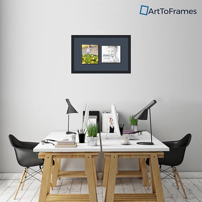 ArtToFrames Collage Photo Frame Double Mat with 2 - 7.5x8.5 Openings and Satin Black Frame