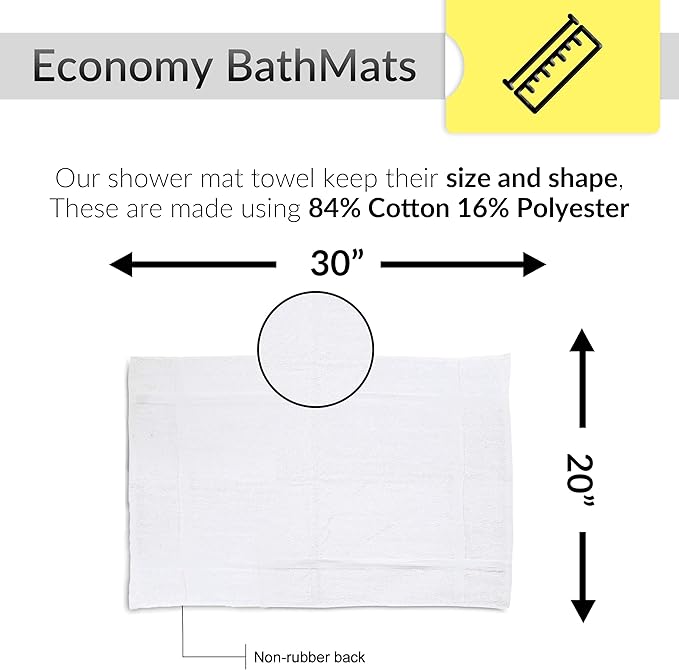 GOLD TEXTILES White Bath Mat Towels 20 x 30 Inches (48 Pack)
