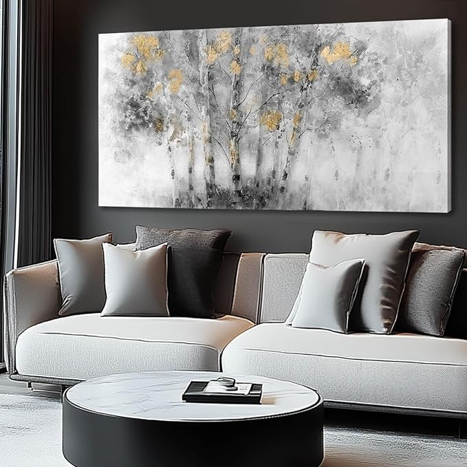 SDYA Tree Large Art Print Grey and Gold Wall Hangings Decor 24"x48" Poster for Bedroom Pictures for Kitchen Neutral Hanging Art