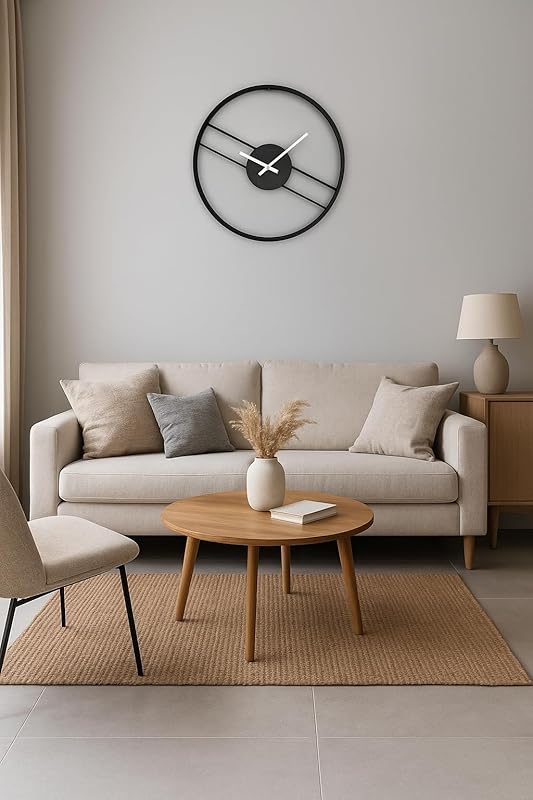 Modern Industrial Wall Clock – Oversized Silent Round Clock – Rustic Metal Wall Art – Minimalist Living Room Decor (Black, 16 Inch / 41 cm)