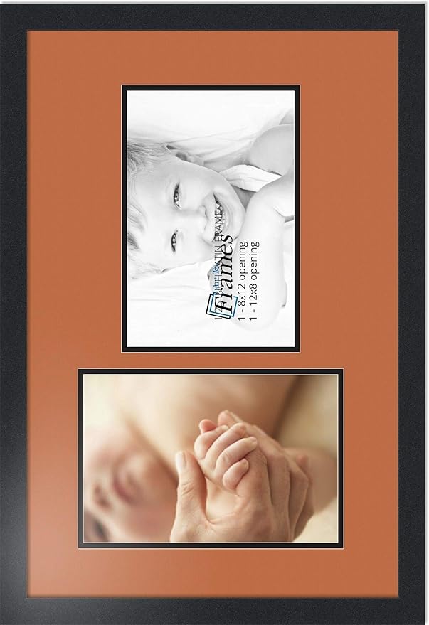 ArtToFrames Collage Photo Frame Double Mat with 2 - 8x12 Openings and Satin Black Frame