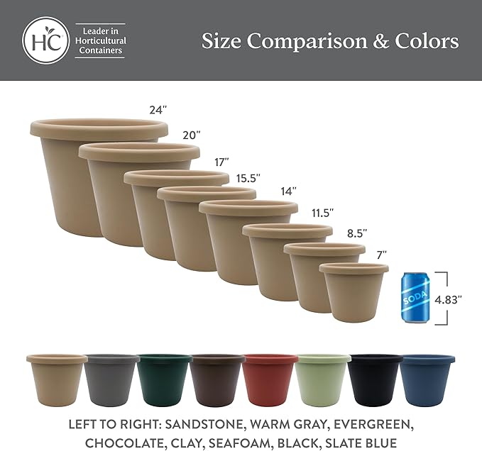 The HC Companies Classic Round Plastic Plant Pot w/Rolled Rim - Lightweight & UV Resistant Flower Pot for Herbs & More - Outdoor & Indoor Plant Pots w/Drainage (11.5 inch Evergreen, Pack of 1)