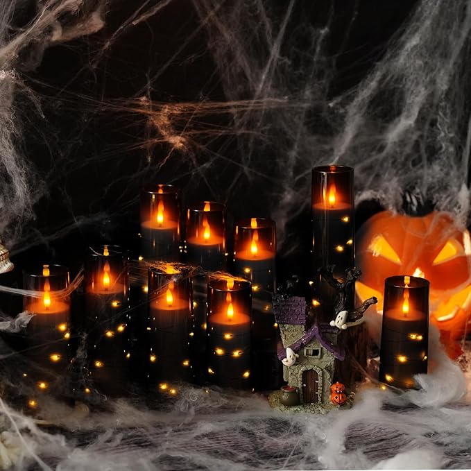 Flameless LED Candles with Timer 5 Pc Flickering Flameless Candles for Romantic Ambiance and Home Decoration Stable Acrylic Shell,with Embedded Star String,Battery Operated Candles（Grey）