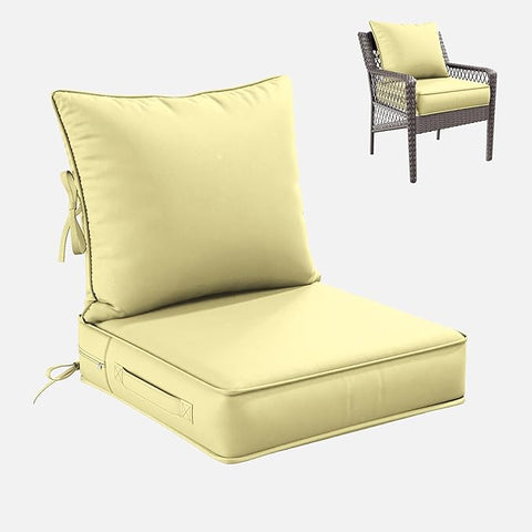 Premium Outdoor Seat Cushion Chair Cushions for Patio Furniture 19 L X 19 W X 4 H Waterproof & Fade Resistant Deep Seat and Backrest Cushion Set with Removable Covers for Chair, Sofa