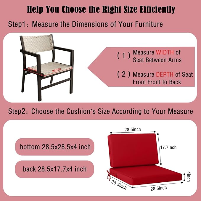 idee-home Outdoor Cushions for Patio Furniture, Outdoor Seat Cushions 28.5 x 28.5 Waterproof & Fade Resistant Couch Sofa Replacement Deep Couch Chair Cushion for Yard Garden Deck
