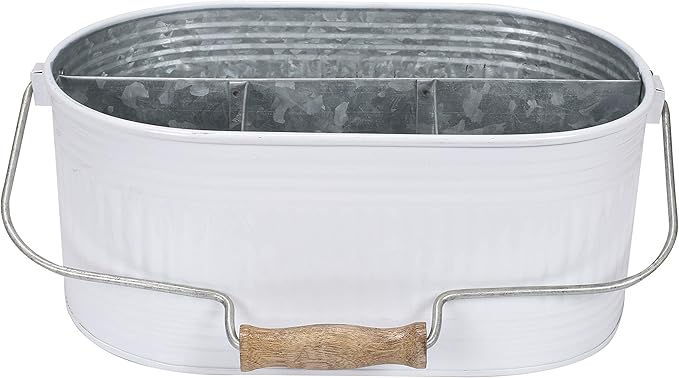 Alpha Living Home Rustic Heavy Duty Alloy Multi-Compartment Caddy - Metal Utensil Caddy Versatile All-in-One Organizer for Kitchen, Bathroom & Office Utensils, Flatware, and Accessories (White)