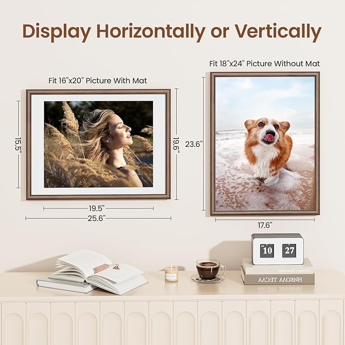 18x24 Picture Frame, USA-Sourced Walnut Wood Poster Frame with Tempered Glass, Display 16x20 with Mat, 18 by 24 Photo Frame for Vertical & Horizontal Display, Handcrafted Wood Frame, 1 Pack