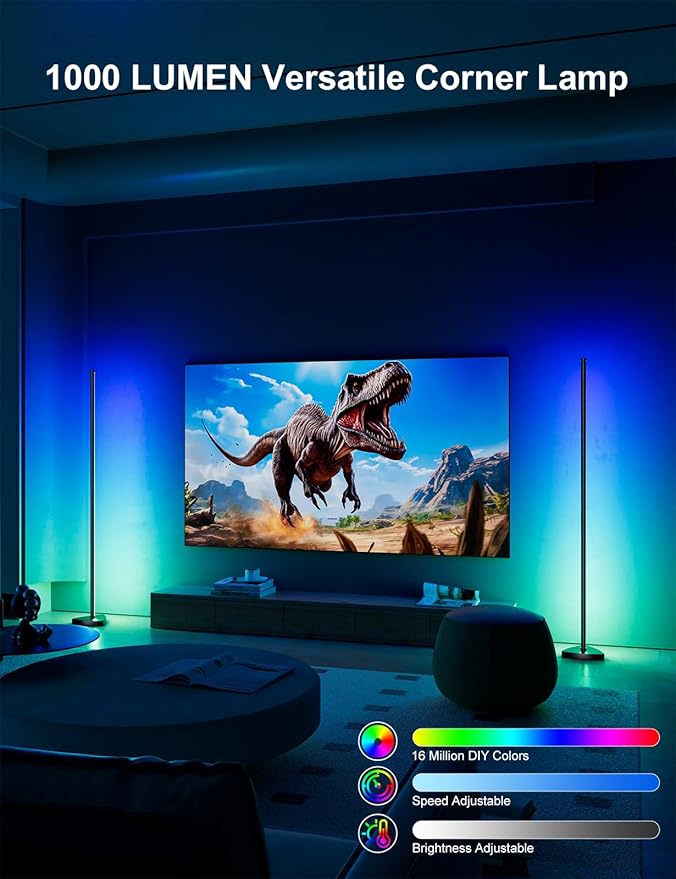 Corner Floor Lamp 2 Pack, RGBWW IC LED Corner Lamp 70" with APP and Remote Control, 16 Million Colors, Music Sync &Timing Function, Color Changing Ambient Light for Living Room, Bedroom,Gaming