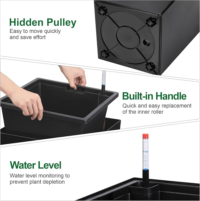 GAOMON 30" Tall Planter Set of 2,Heavy Duty Tall Planter,High Front Porch Planter Pots with Drainage Holes＆Water Level Monitor＆Inner Bucket, Automatic Watering,Indoor/Outdoor Grande Plant,Tree,Black…