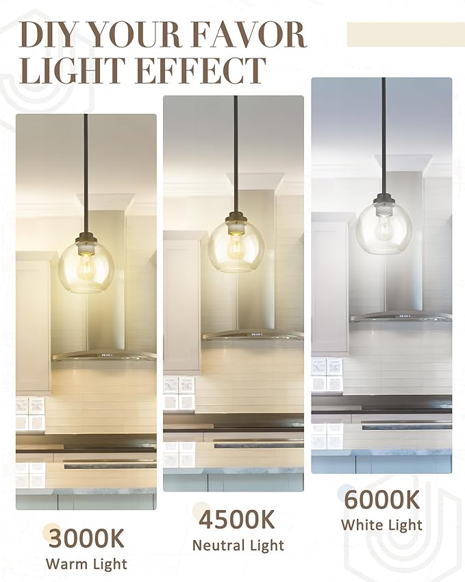 Matte Black Pendant Light, Mid Century Globe Haning Light Fixture Ceiling with Clear Glass for Kitchen Island Dining Room Bedroom Hallway Foyer (2 Pack), PL101BK-2PK
