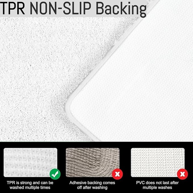 YHF Bathroom Rug Set 2 Piece, Extra Thick & Soft Microfiber Shaggy, Machine Washable Bath Mats, Absorbent Bath Rugs, Non-Slip Rubber Backing Bath Mat for Bathroom Floor, Tub and Shower, White