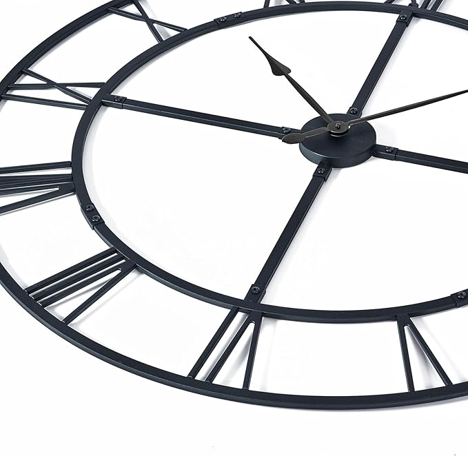 Large Wall Clock for Living Room Decor – 40 Inch Silent Non-Ticking Modern Farmhouse Wall Clock, Oversized Decorative Metal Roman Numeral Clock, Black
