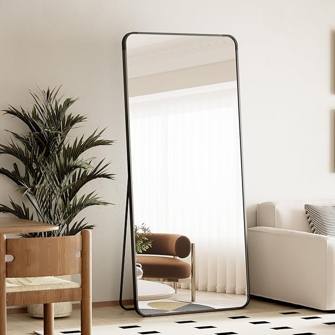 BEAUTYPEAK Black Full Length Mirror, 66"x23" Rounded Corner Floor Mirror Standing Hanging or Leaning Against Wall, Suitable for Dressing Room or Bedroom