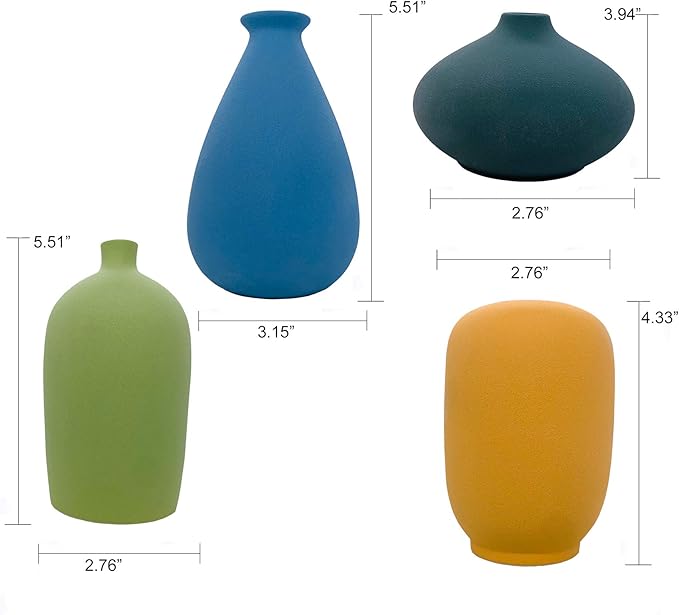 Small Ceramic Vase Decorative, Set of 4 Flower Bud Vases