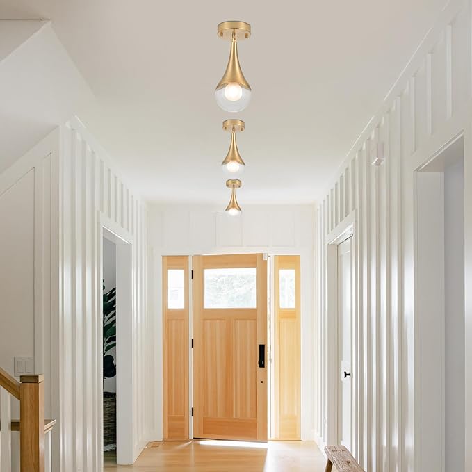 MWZ Gold Pendant Lights Kitchen Island 3 Pack, Modern Brass Raindrop Pendant Light Fixture Over Table with Clear Glass Globe Shade,Mini Teardrop Chandelier,Adjustable Cord Hanging Lighting for Sink