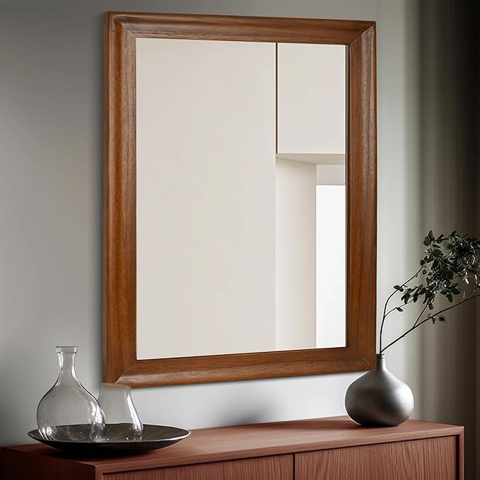 CULER Rustic Wood Wall Mirror for Bathroom,Rectangle Large 30 x 40 inch Hanging Mirrors with Wooden Frame for Living Room,Bedroom,Entryway(Walnut Brown)