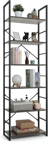 CAPHAUS 6 Tier Bookshelf, 24 Inch Width Free Standing Shelf, Bookcase Shelf Storage Organizer, Industrial Book Shelves for Home Office, Living Room, Kitchen, Dark Grey Vintage Shelves & Metal Frame